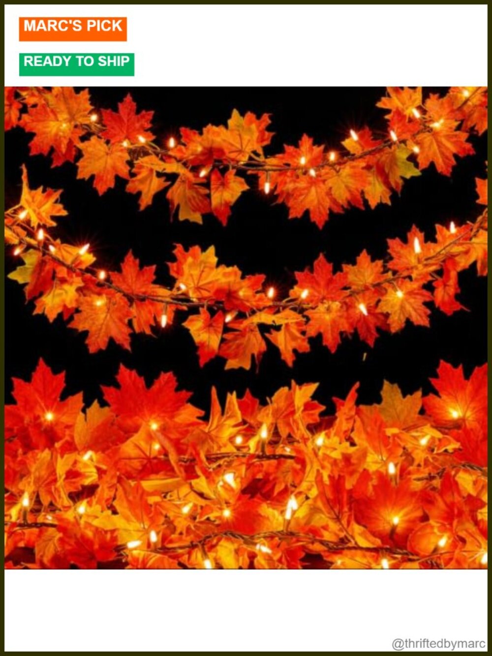 9FT Plug In Fall Garland with Lights 50 Orange Bulbs Connectable Lighted Fall
